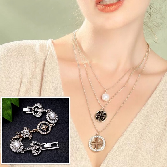 Bella Novella Jewelry Cosmo 3 Layer Pearl Medallion Necklace Poshmark